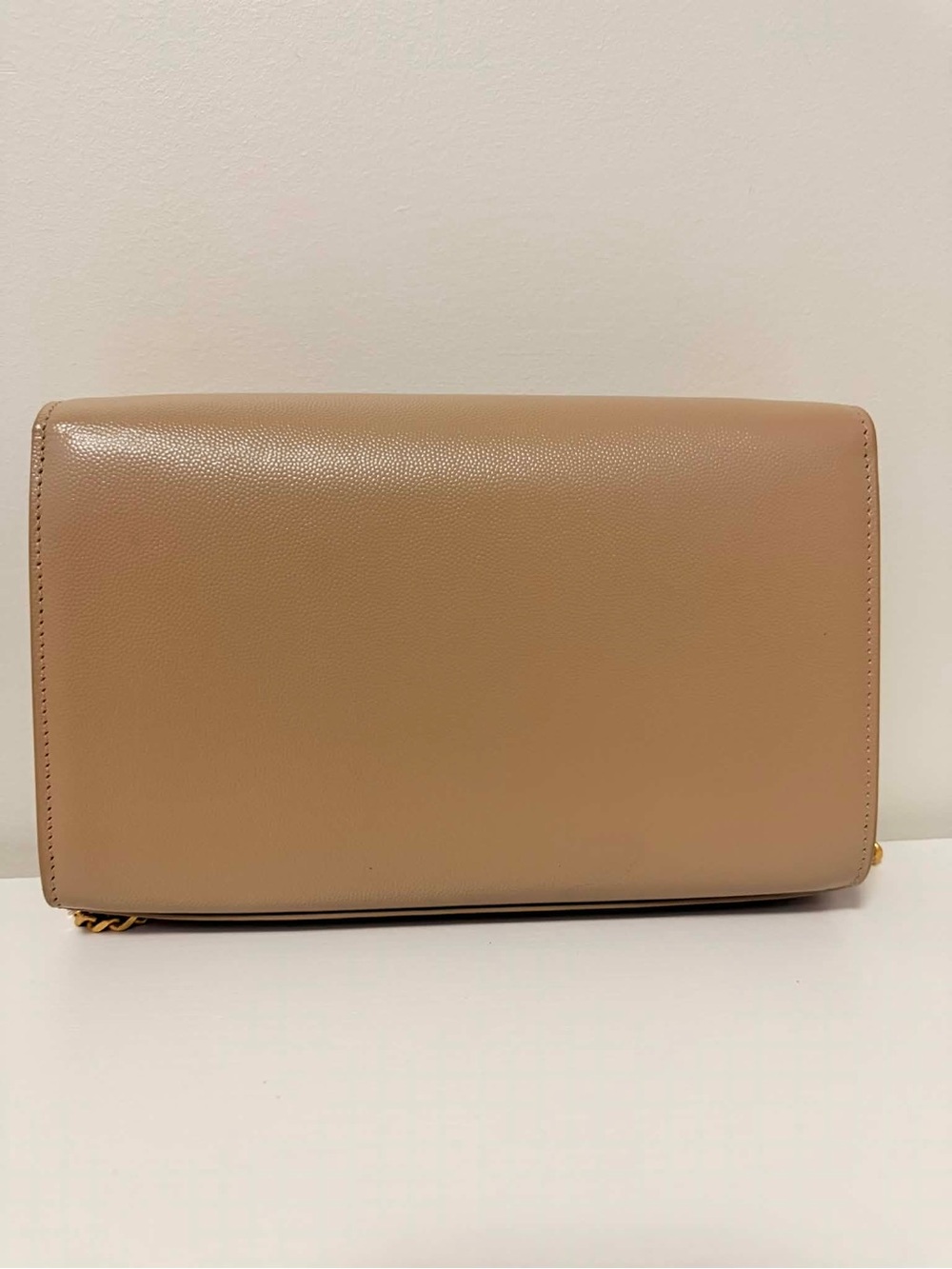 Saint Laurent Taupe Leather Shoulder Bag with Gold Chain - Picture 3 of 4